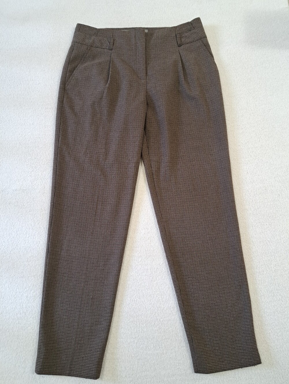 Zara Brown Houndstooth Dress Pants Pleated Tailored Women's Size Medium Classic